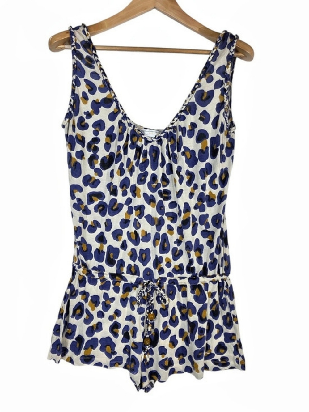 Diane von Furstenberg Sofie Silk Animal Print Romper in Blue & White Size Medium